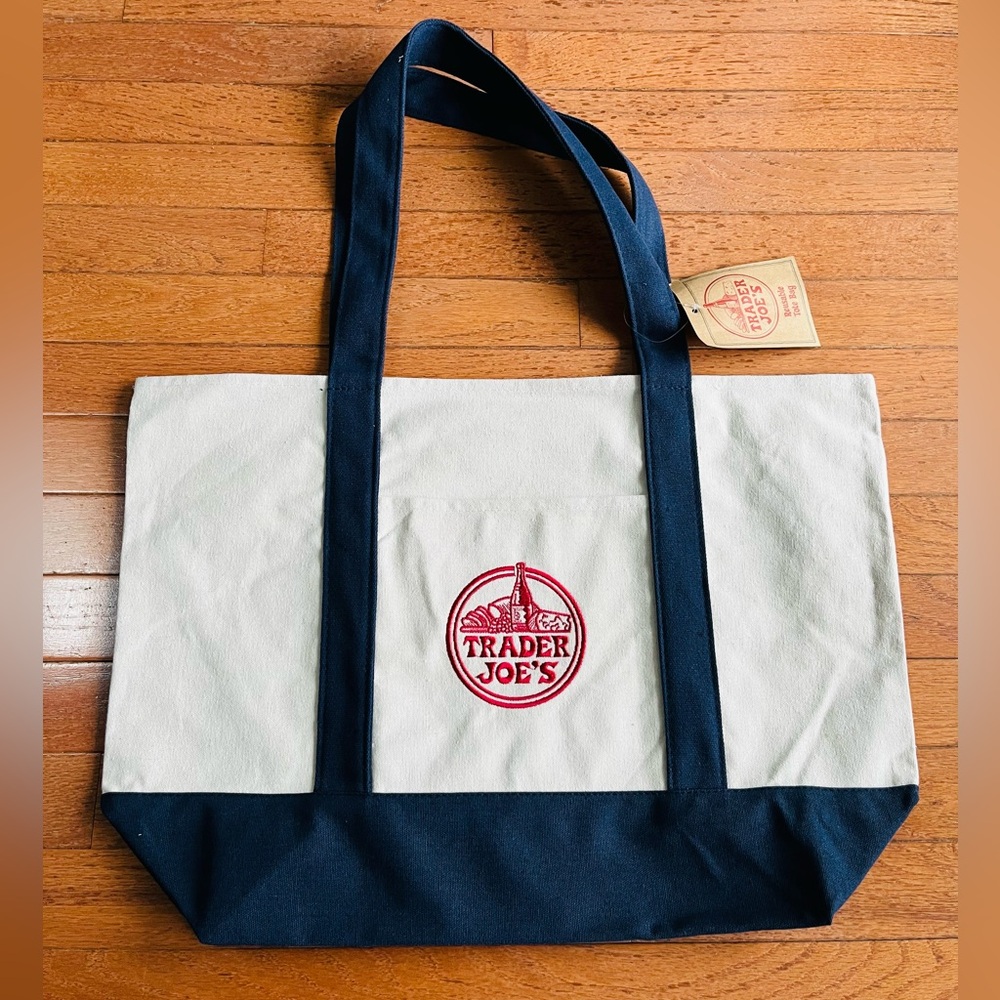 NWT Trader Joe's Reusable Canvas Tote Bag, Navy - Picture 3 of 6